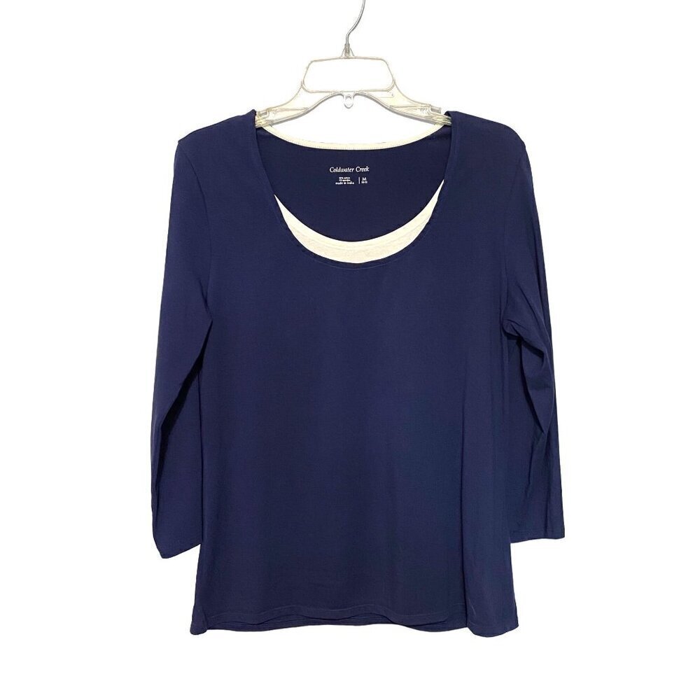 Coldwater Creek Blue & White Layered Look Top Stretchy Women's Size‎ Medium